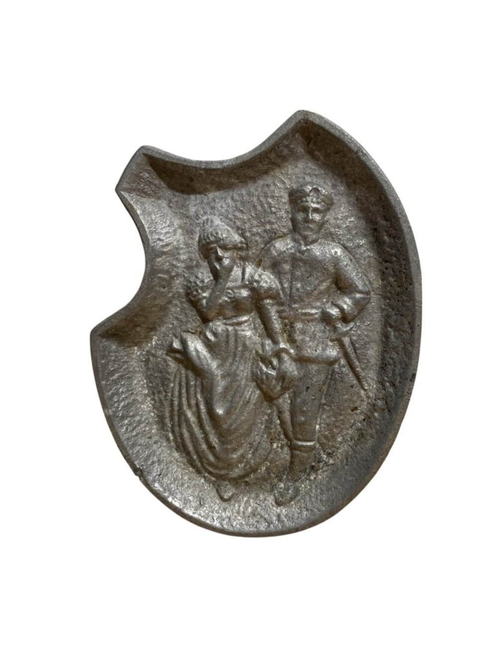 Vtg Risqué Cast Iron Shield Shaped Ashtray 2 Sided Soldier Grabbing Womans Butt